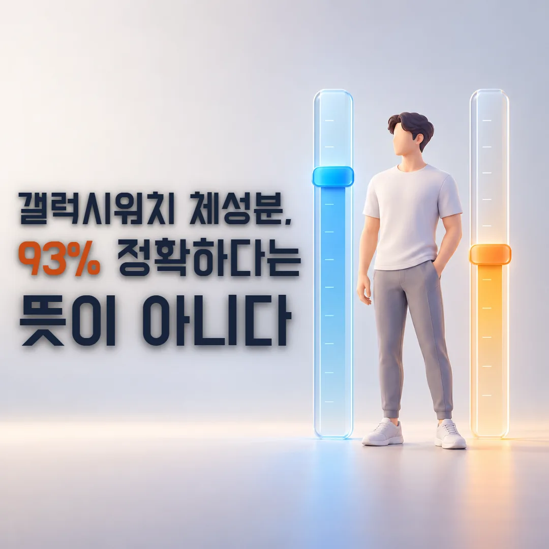 갤럭시워치 체성분, 93% 정확하다는 뜻이 아니다 — 한 사람 옆에서 서로 다른 높이를 가리키는 두 측정 표시