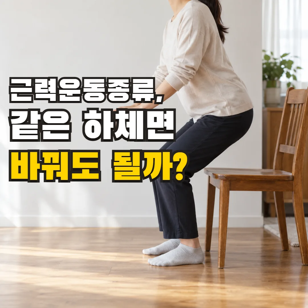 근력운동종류, 같은 하체면 바꿔도 될까? — 의자에서 막 일어나며 엉덩이와 좌석 사이가 벌어진 순간