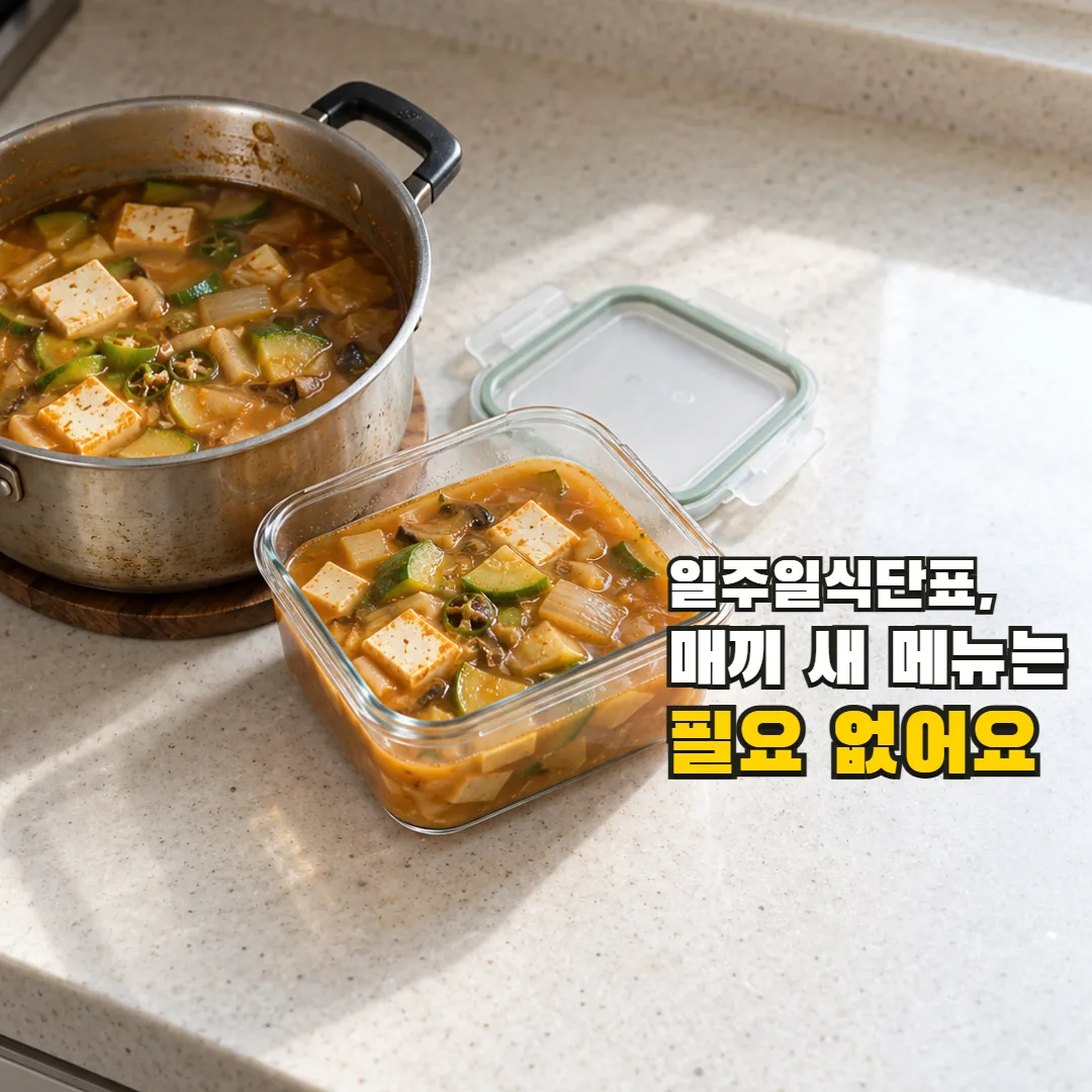 일주일식단표, 매끼 새 메뉴는 필요 없어요 — 한 냄비의 찌개와 같은 찌개를 담아 둔 다음 끼니용 용기
