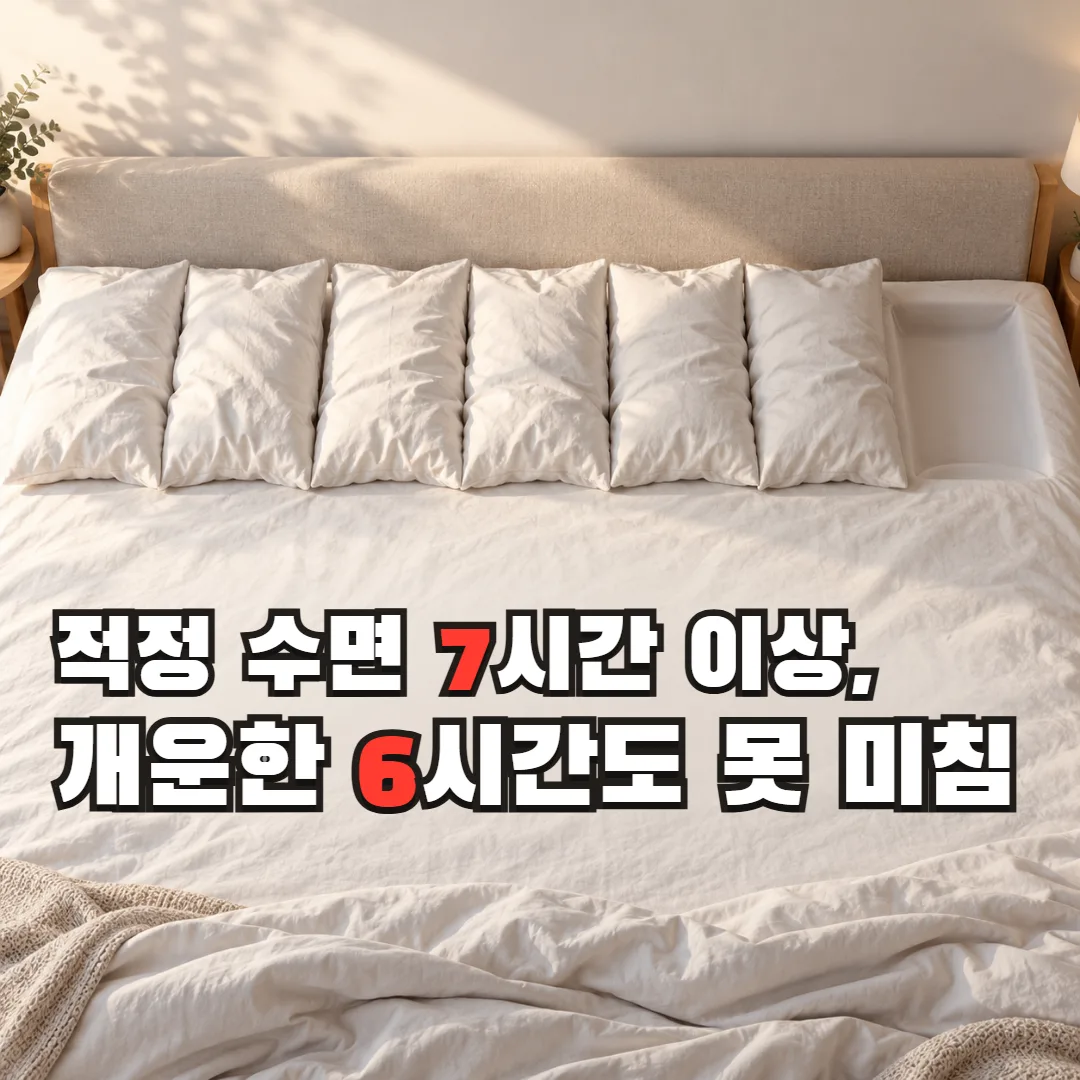 적정 수면 7시간 이상, 개운한 6시간도 못 미침 — 일곱 칸 중 비어 있는 마지막 수면 칸