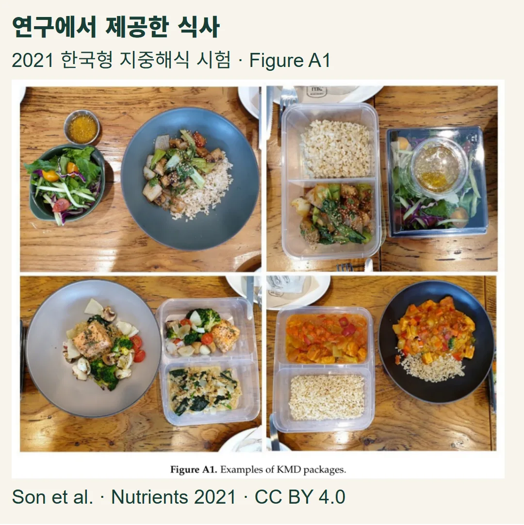 2021년 한국형 지중해식 연구 논문 Figure A1에 실린 실제 제공 식사 네 사진