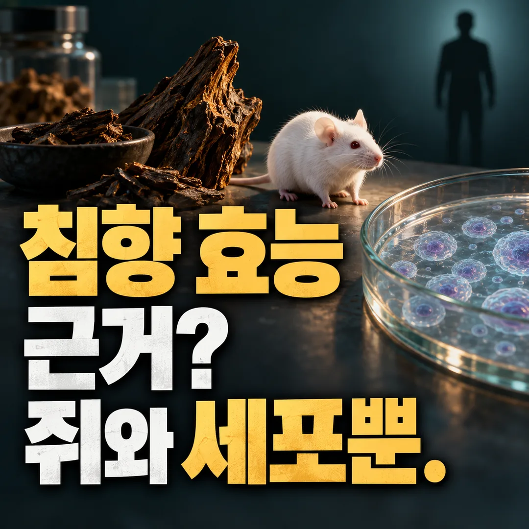 큰 문구 옆에 세포 배양 접시와 쥐가 선명하고, 멀리 있는 사람 쪽은 비어 있는 생성 설명 그림.