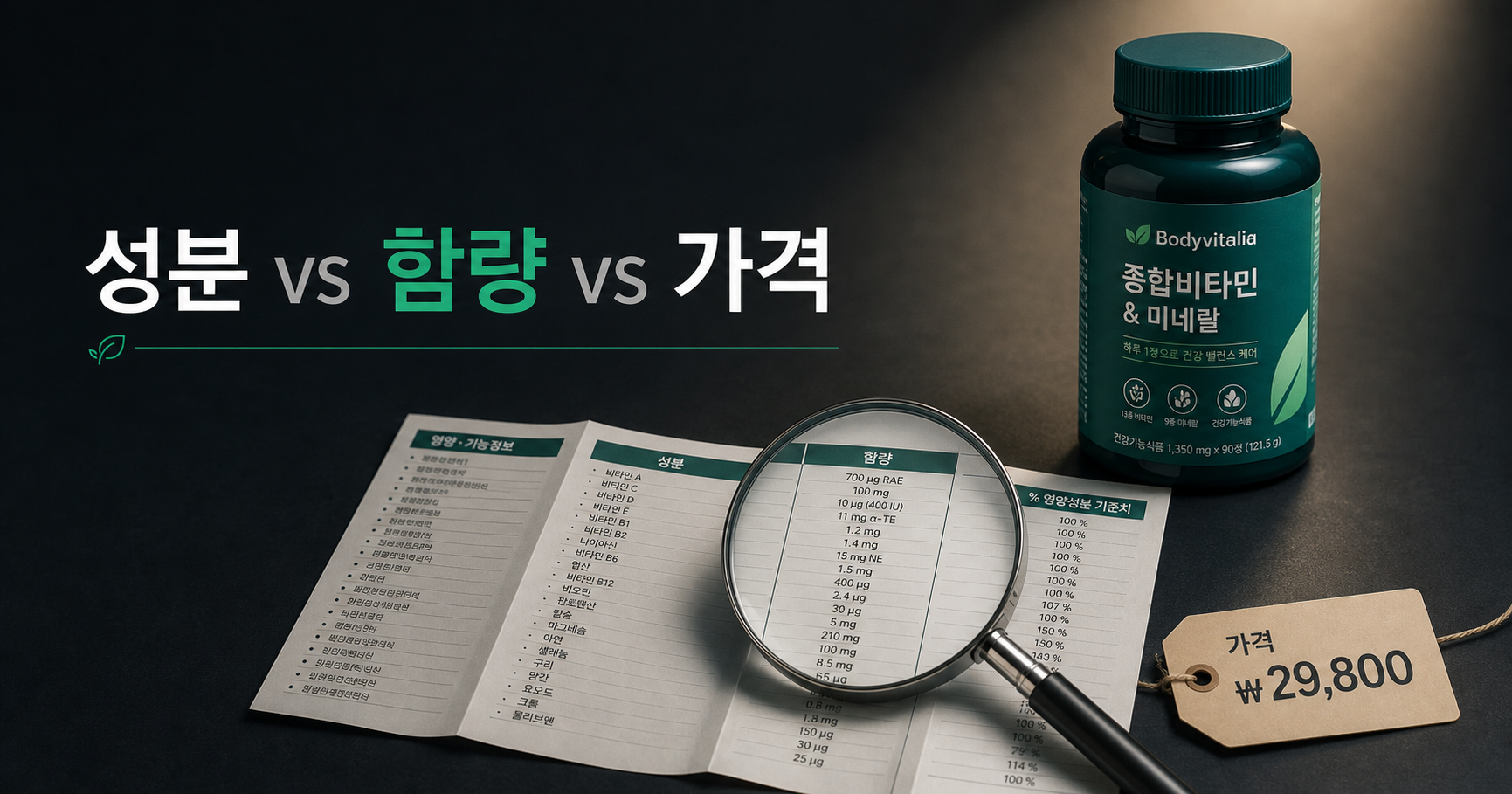 종합비타민 성분 vs 함량 가격 차이